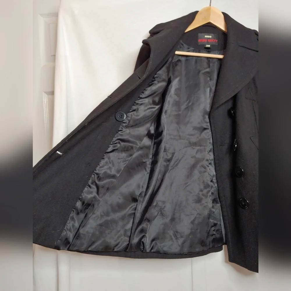 M60 Miss‎ Sixty Wool Blend Double Breasted Fitted Peacoat Black XS
